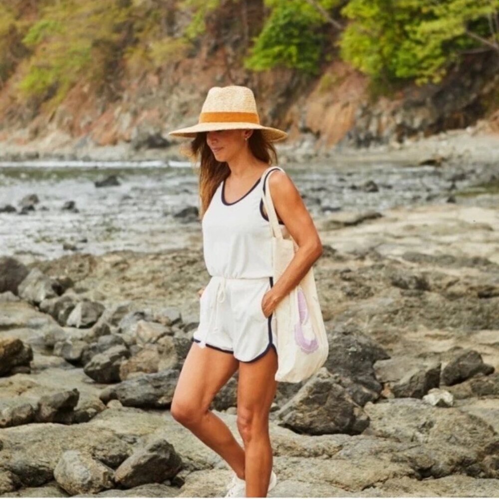 Faherty Cabana Terry Romper in Oyster Multi NWOT Womens Sz M